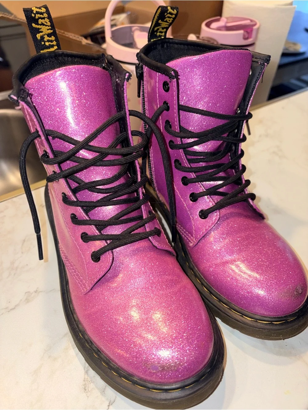Dr. Martens Black Glitter Lace-Up Combat Boots